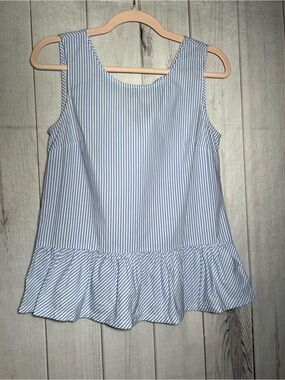 J. Crew White and Light Blue Striped Peplum Tank Top size xxs